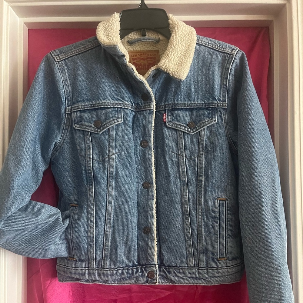 Levi's Sherpa Trucker Denim Vintage Jacket Blue White Fur Fleece Size M
